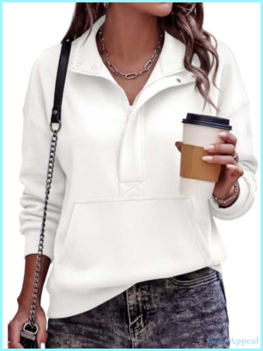 Womens Long Sleeve Quarter Zip Crop Sweatshirt Fleece Pullover